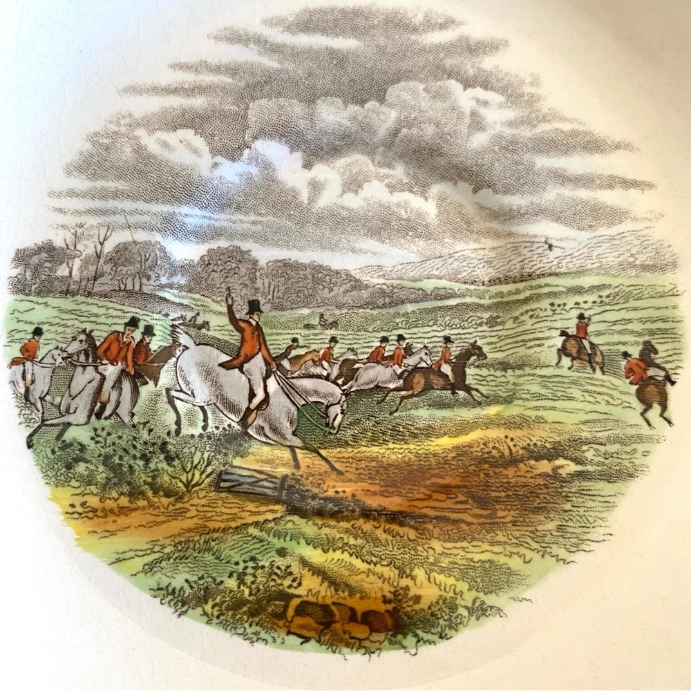 Vintage Copeland Spode Porcelain Hunting Equestrian Themed Saucer Plates Three